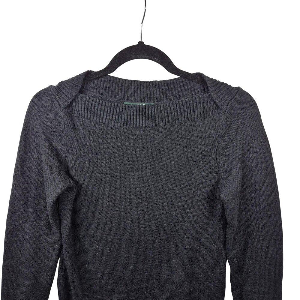 Lauren Ralph Lauren Womens Sweater Size S Black Boat Neck Knit Top Old Money - Picture 3 of 7